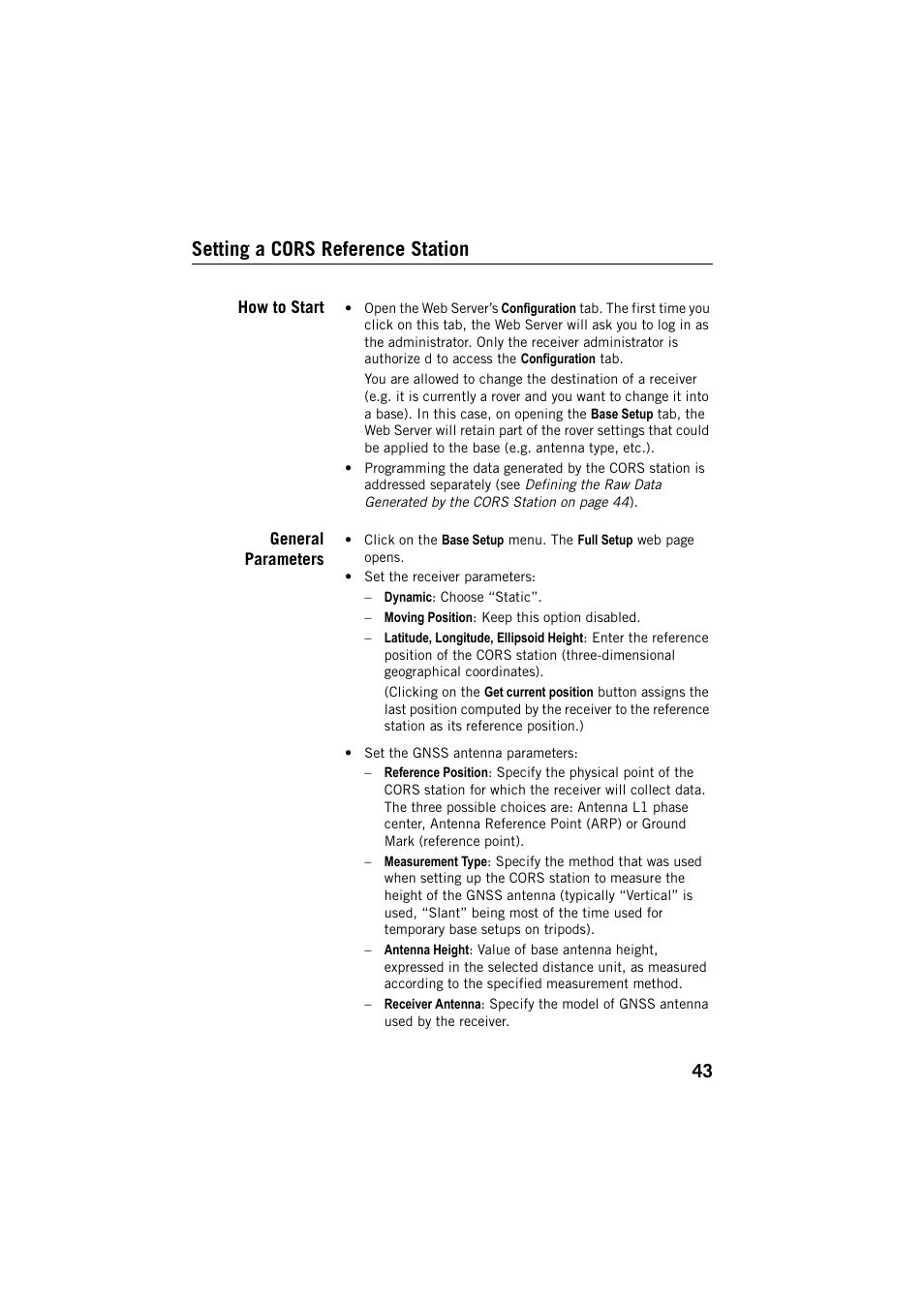 Setting a cors reference station, How to start, General parameters | How to start general parameters | Spectra Precision ProFlex 800 CORS User Manual | Page 47 / 64