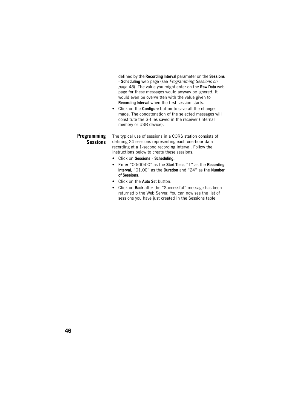 Programming sessions | Spectra Precision ProFlex 800 CORS User Manual | Page 50 / 64