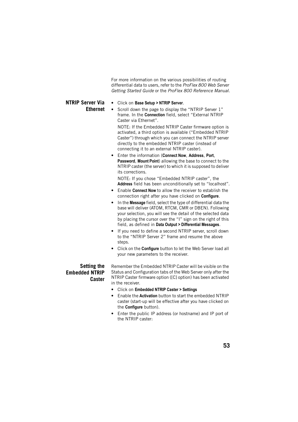 Ntrip server via ethernet, Setting the embedded ntrip caster | Spectra Precision ProFlex 800 CORS User Manual | Page 57 / 64