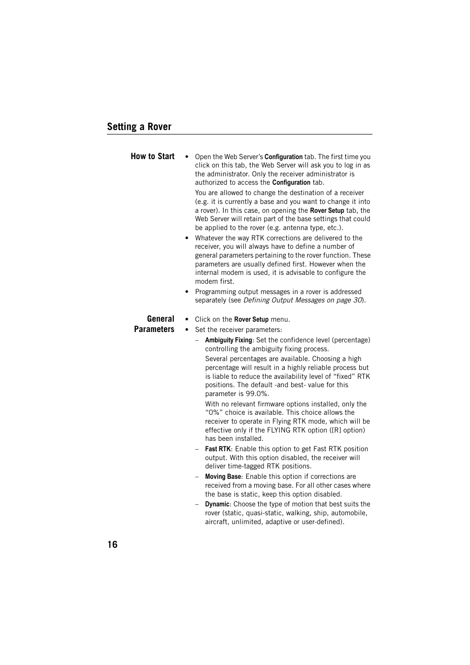 Setting a rover, How to start, General parameters | How to start general parameters | Spectra Precision ProFlex 800 Web Server User Manual | Page 20 / 64