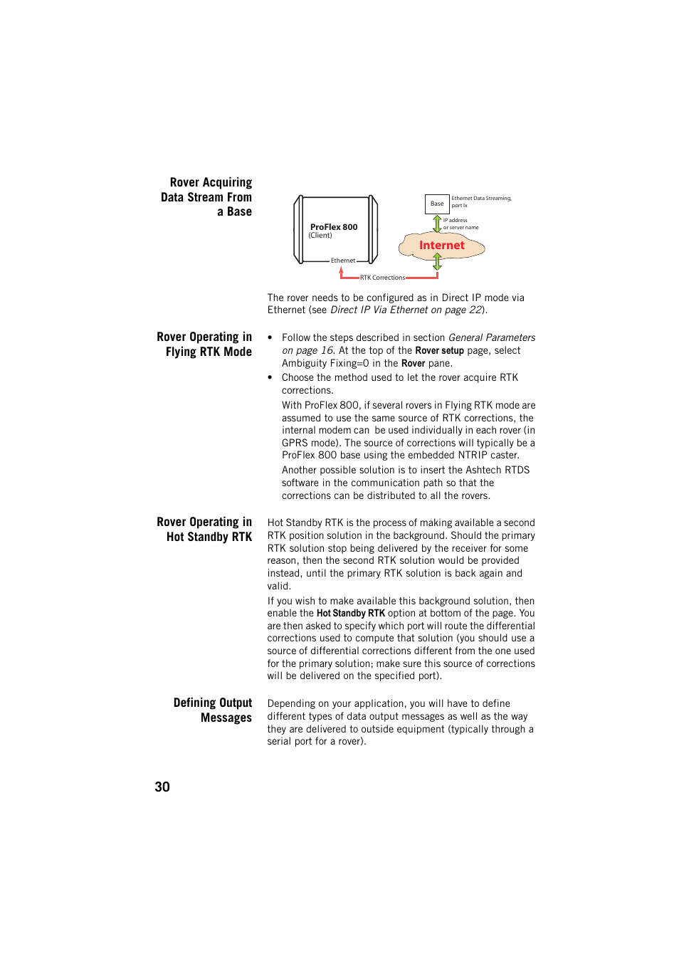 Rover acquiring data stream from a base, Rover operating in flying rtk mode, Rover operating in hot standby rtk | Defining output messages | Spectra Precision ProFlex 800 Web Server User Manual | Page 34 / 64