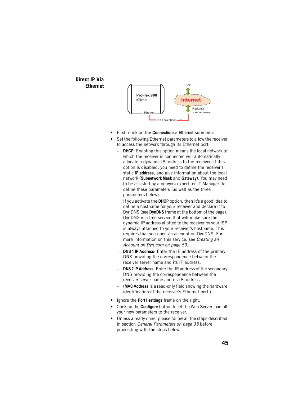 Direct ip via ethernet | Spectra Precision ProFlex 800 Web Server User Manual | Page 49 / 64