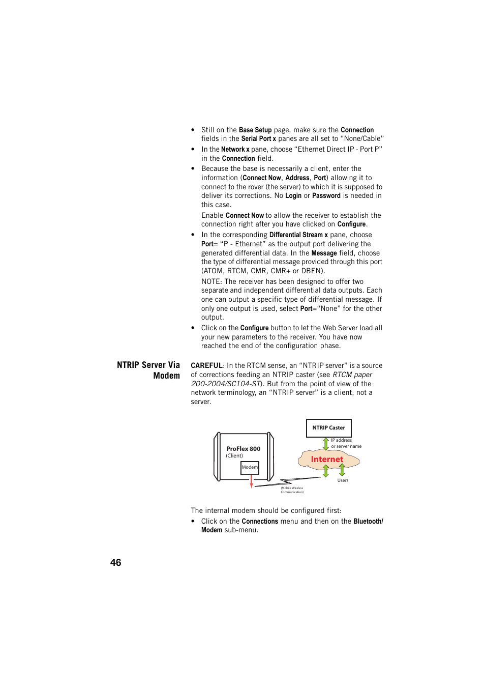 Ntrip server via modem | Spectra Precision ProFlex 800 Web Server User Manual | Page 50 / 64