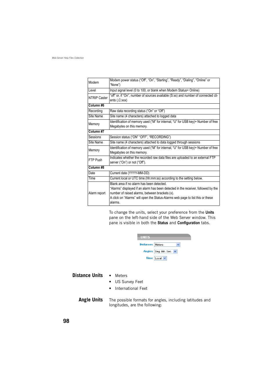 Distance units, Angle units | Spectra Precision ProFlex 800 Reference Manual User Manual | Page 112 / 748