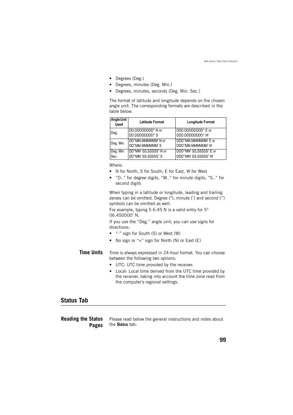 Time units, Status tab | Spectra Precision ProFlex 800 Reference Manual User Manual | Page 113 / 748