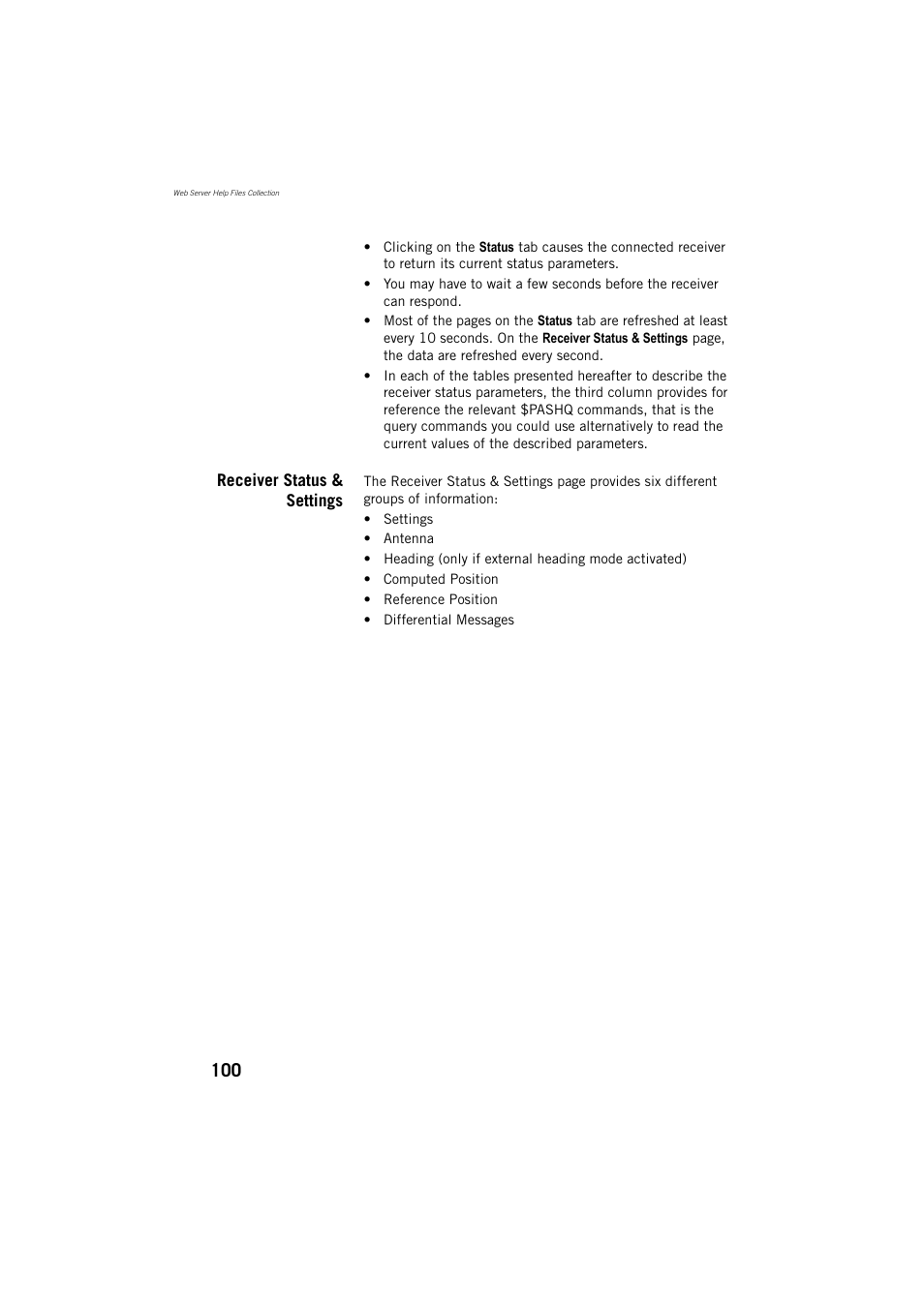 Receiver status & settings | Spectra Precision ProFlex 800 Reference Manual User Manual | Page 114 / 748