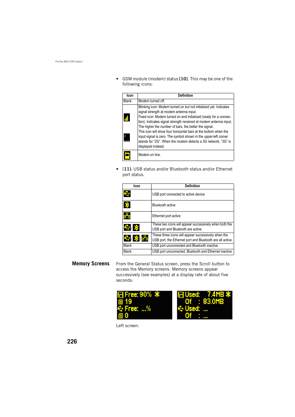 Memory screens | Spectra Precision ProFlex 800 Reference Manual User Manual | Page 240 / 748