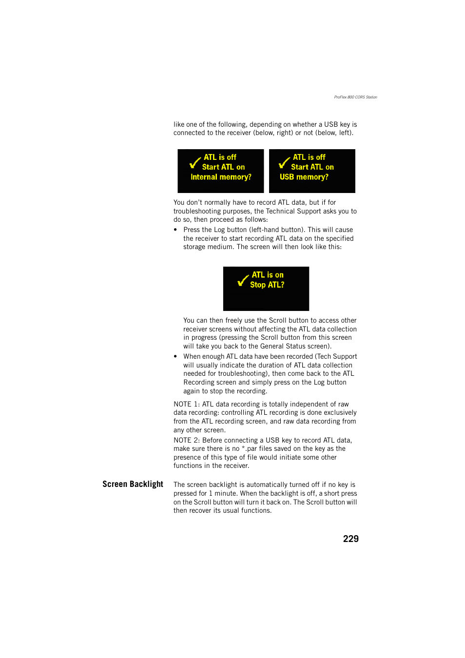 Screen backlight | Spectra Precision ProFlex 800 Reference Manual User Manual | Page 243 / 748
