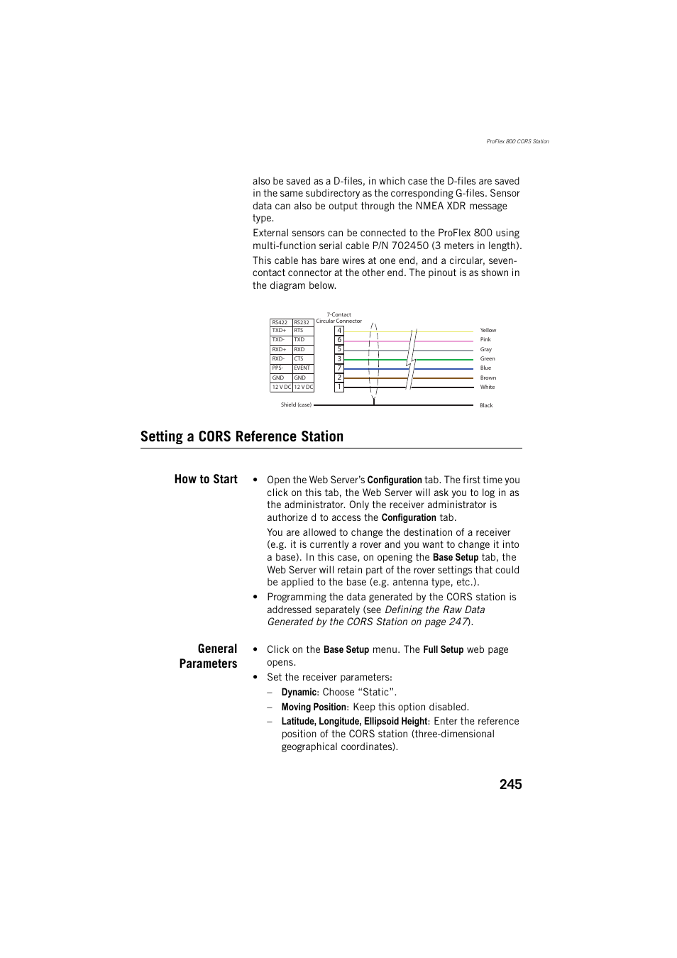 Setting a cors reference station, How to start, General parameters | Spectra Precision ProFlex 800 Reference Manual User Manual | Page 259 / 748