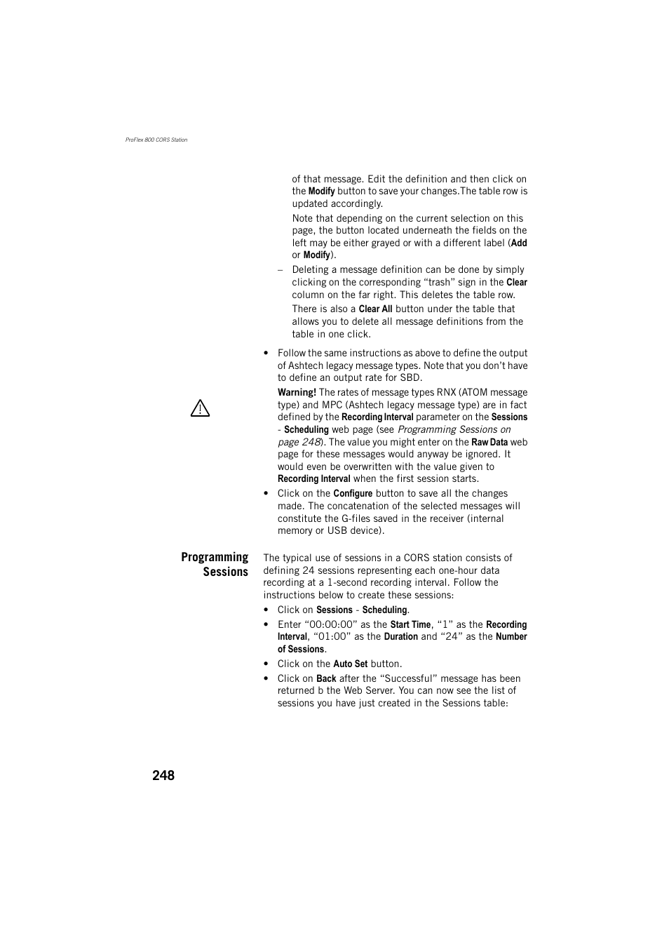 Programming sessions | Spectra Precision ProFlex 800 Reference Manual User Manual | Page 262 / 748