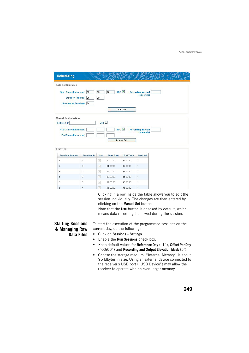Starting sessions & managing raw data files | Spectra Precision ProFlex 800 Reference Manual User Manual | Page 263 / 748