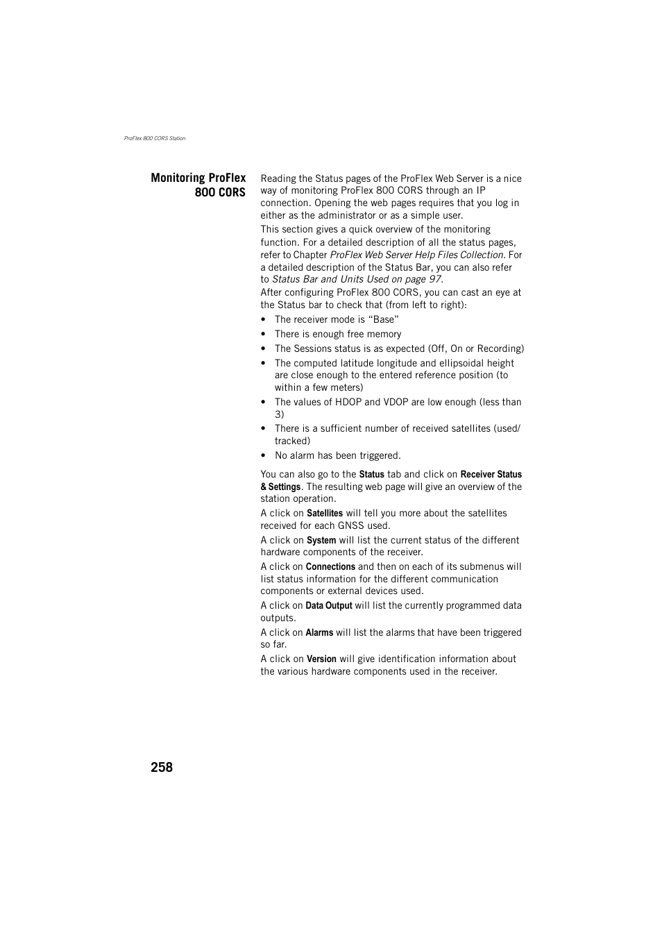 Monitoring proflex 800 cors | Spectra Precision ProFlex 800 Reference Manual User Manual | Page 272 / 748