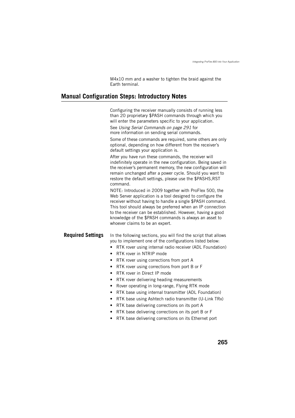Manual configuration steps: introductory notes, Required settings | Spectra Precision ProFlex 800 Reference Manual User Manual | Page 279 / 748