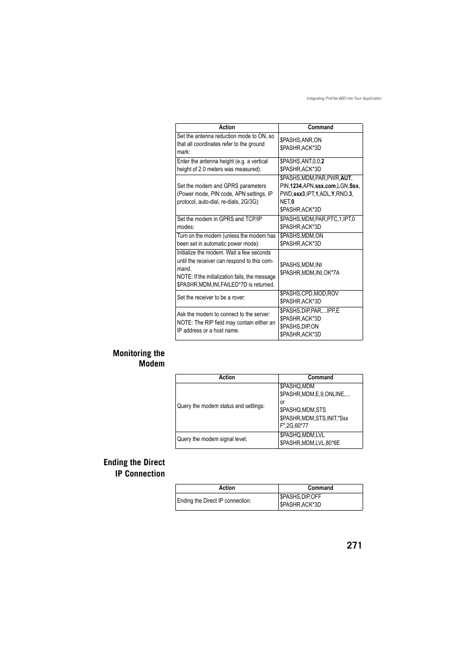 Monitoring the modem, Ending the direct ip connection | Spectra Precision ProFlex 800 Reference Manual User Manual | Page 285 / 748