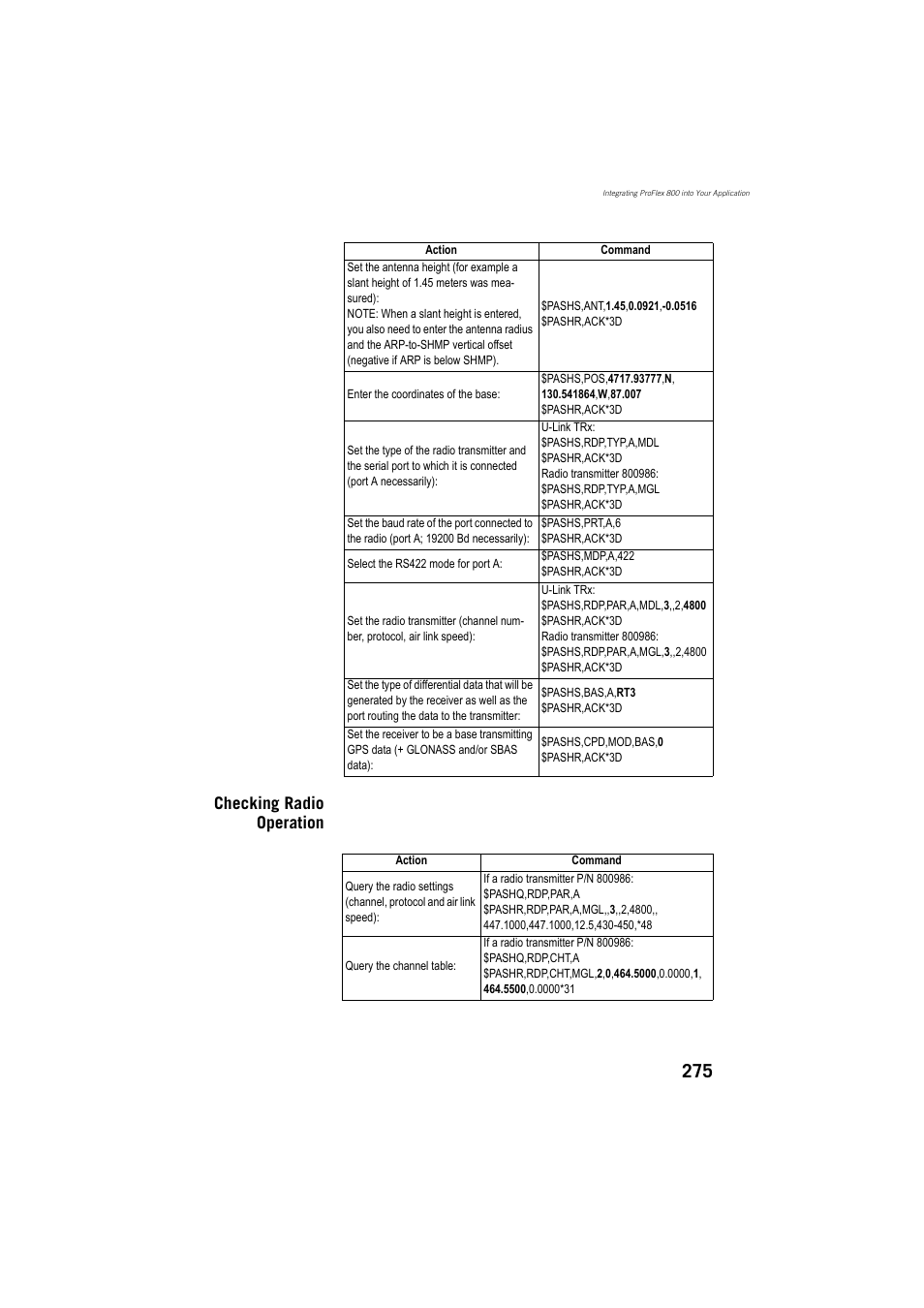 Checking radio operation | Spectra Precision ProFlex 800 Reference Manual User Manual | Page 289 / 748