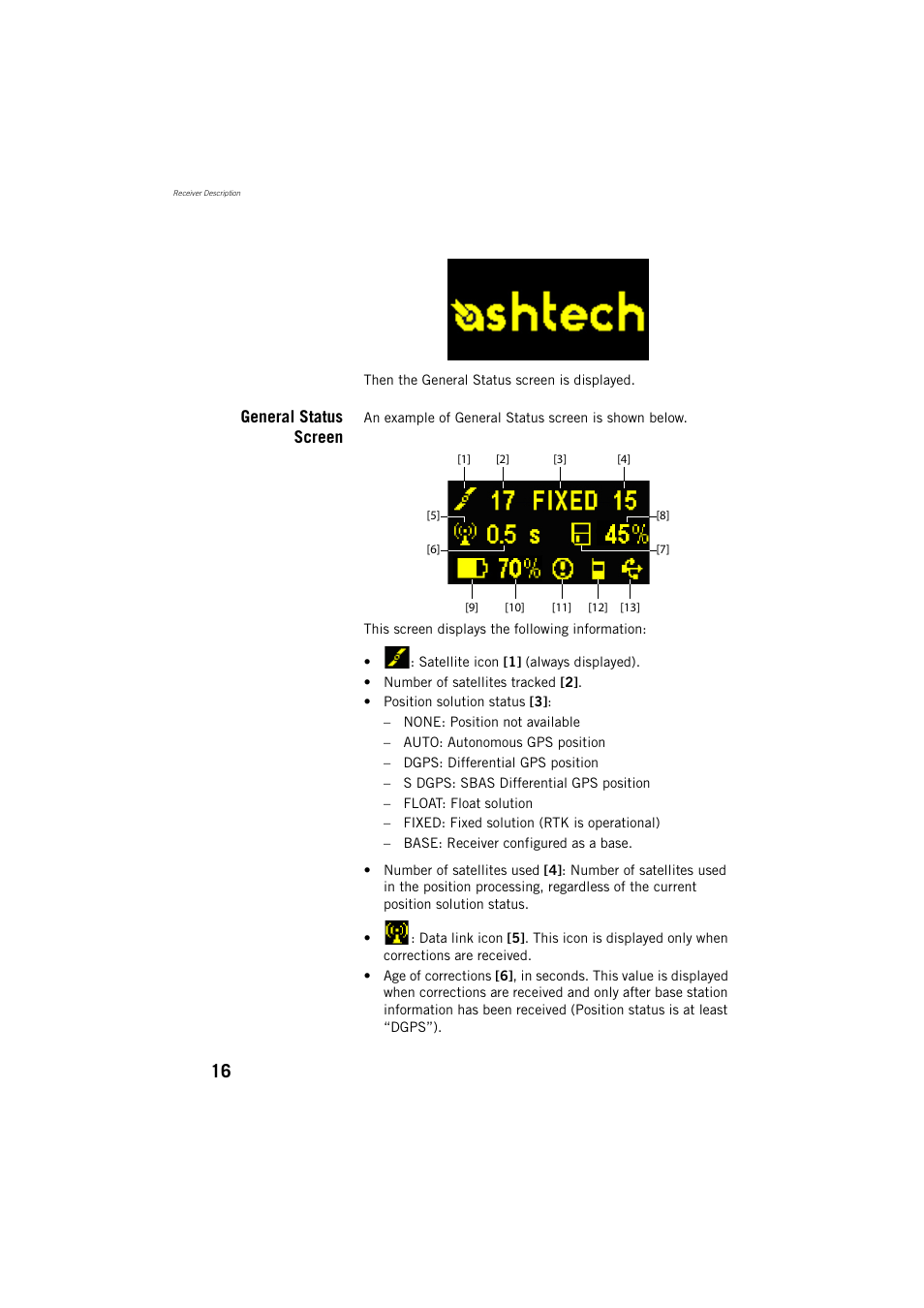 General status screen | Spectra Precision ProFlex 800 Reference Manual User Manual | Page 30 / 748