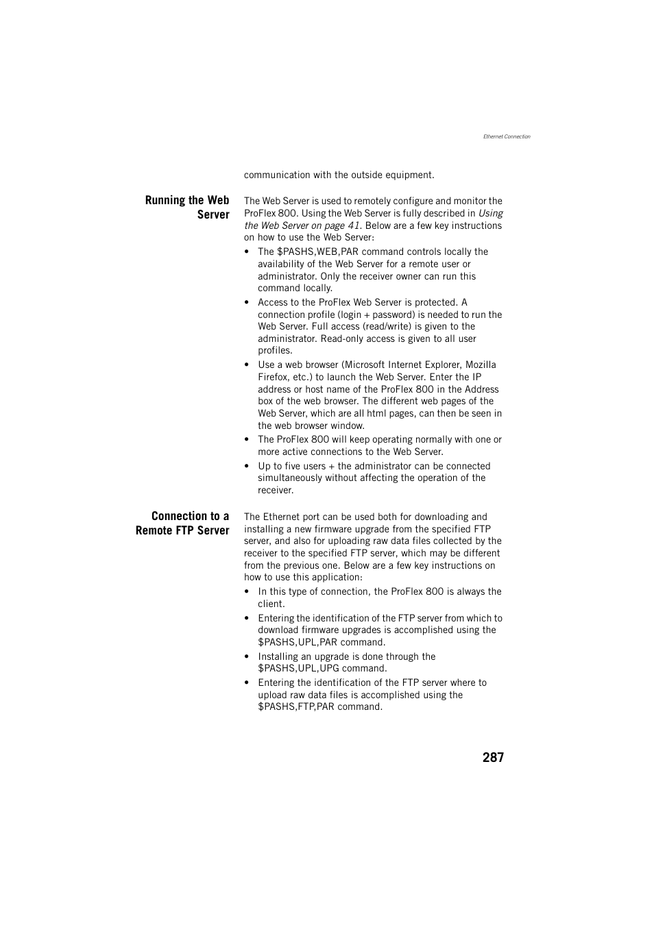 Running the web server, Connection to a remote ftp server | Spectra Precision ProFlex 800 Reference Manual User Manual | Page 301 / 748