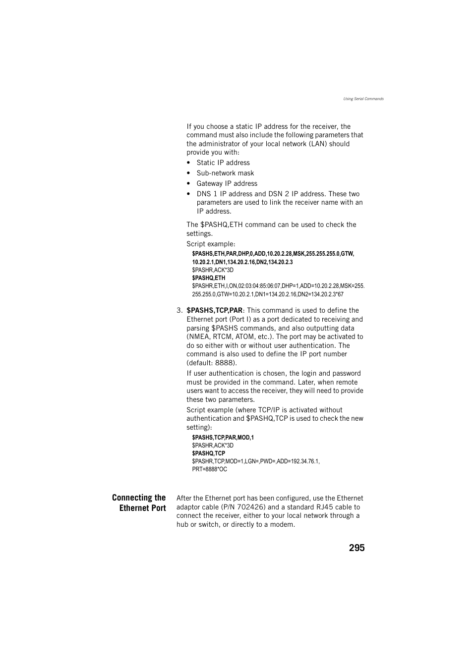 Connecting the ethernet port | Spectra Precision ProFlex 800 Reference Manual User Manual | Page 309 / 748