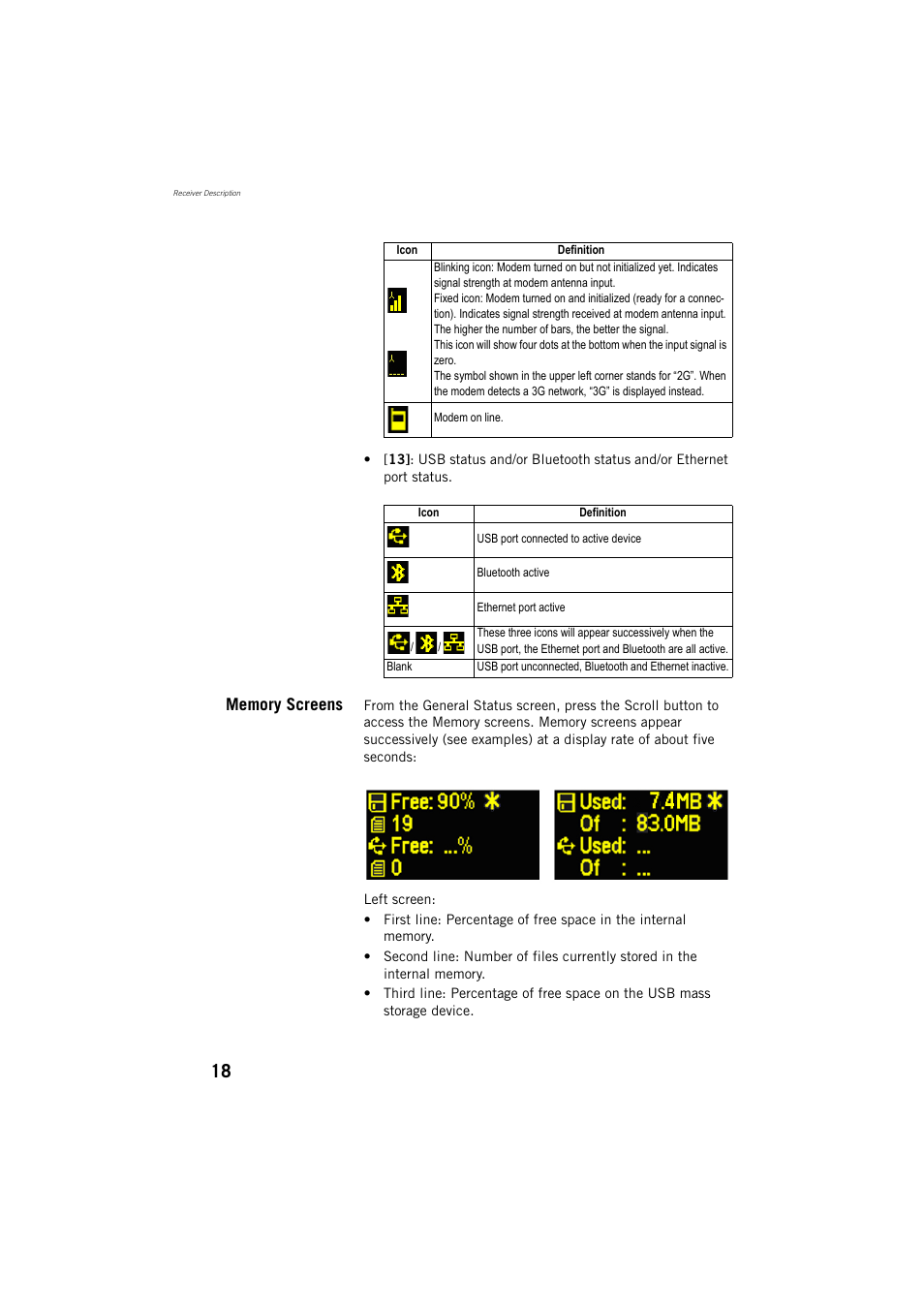 Memory screens | Spectra Precision ProFlex 800 Reference Manual User Manual | Page 32 / 748