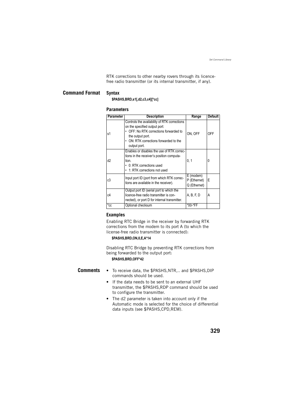 Command format, Comments | Spectra Precision ProFlex 800 Reference Manual User Manual | Page 343 / 748