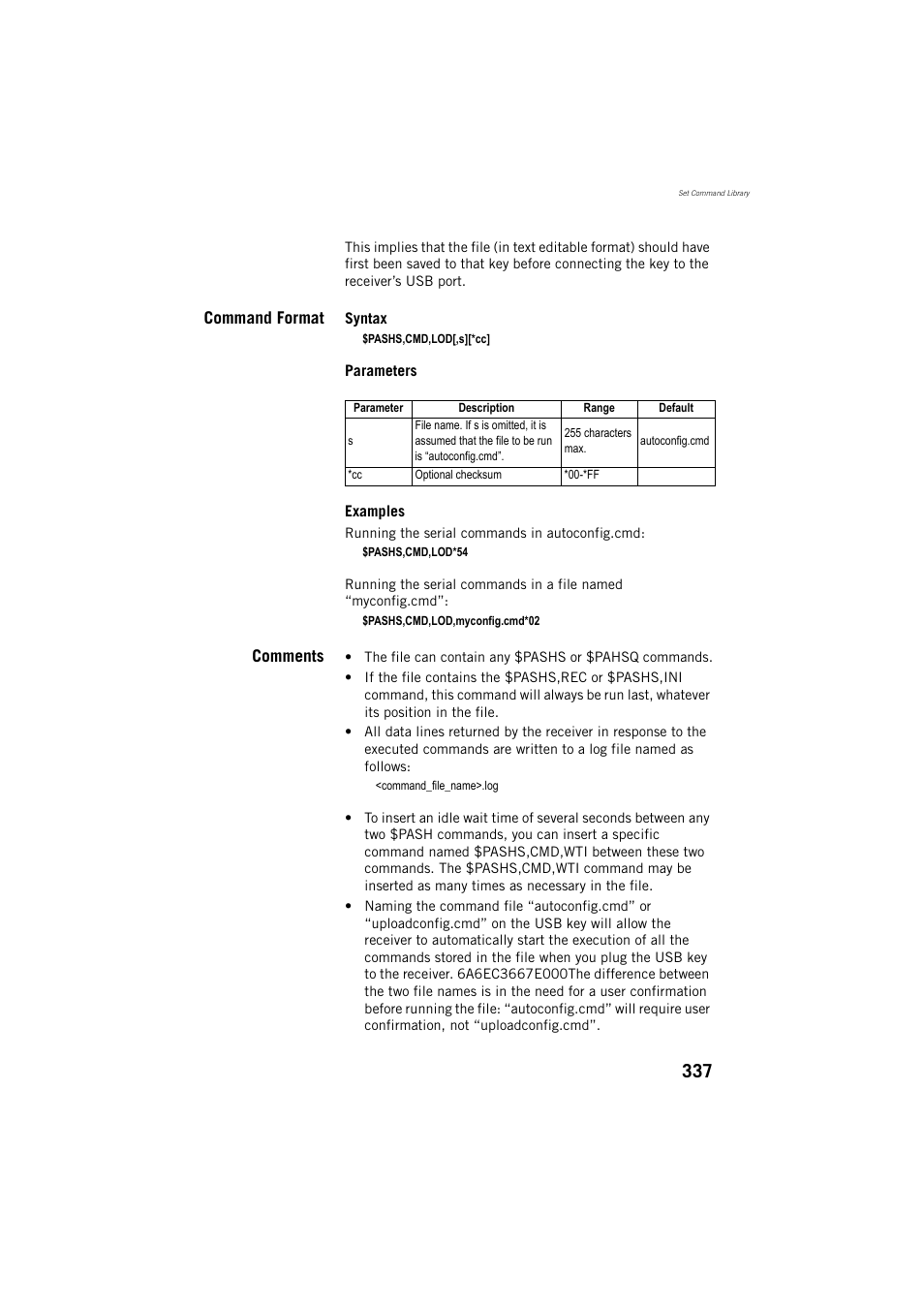 Command format, Comments | Spectra Precision ProFlex 800 Reference Manual User Manual | Page 351 / 748