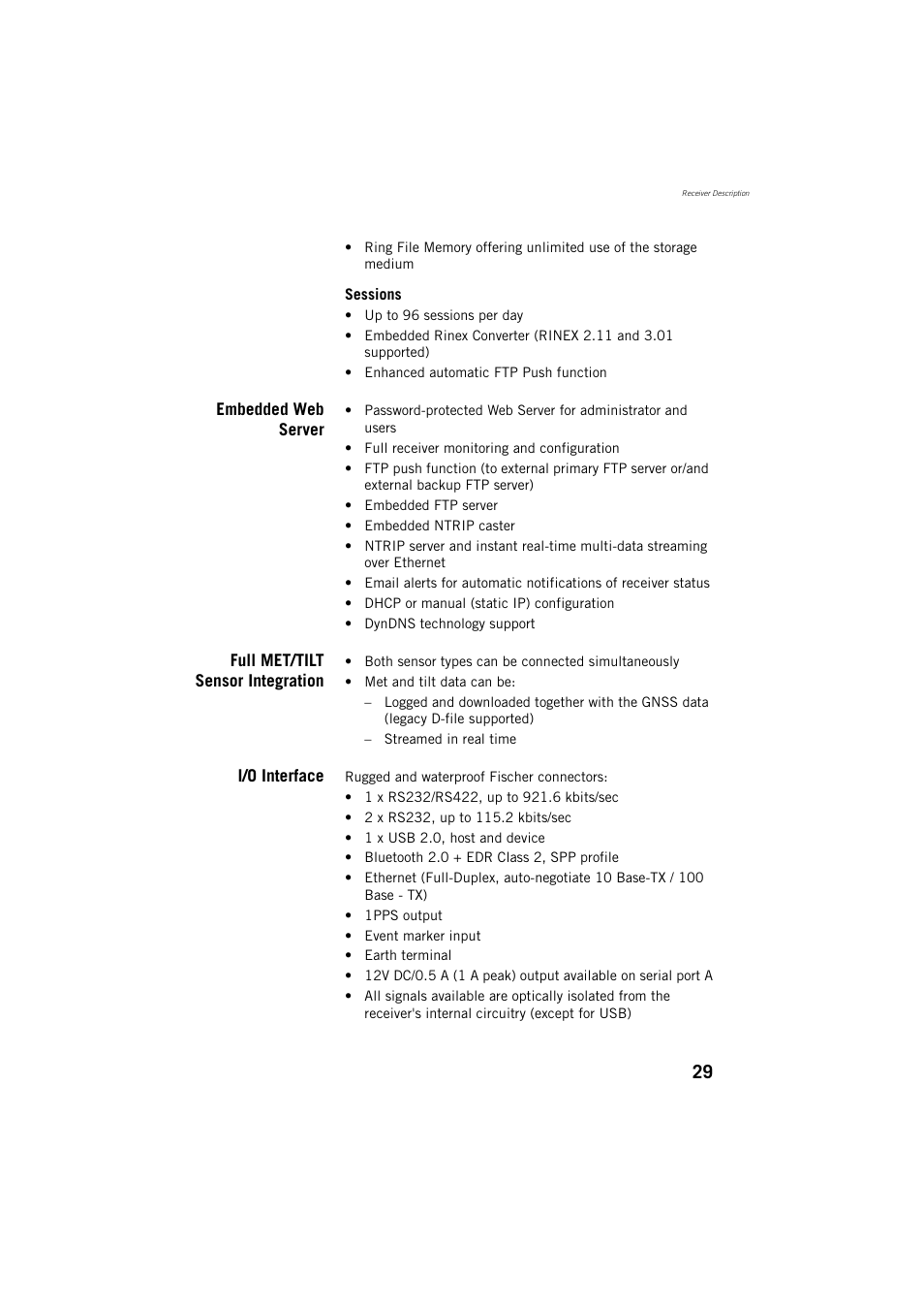 Embedded web server, Full met/tilt sensor integration, I/o interface | Spectra Precision ProFlex 800 Reference Manual User Manual | Page 43 / 748
