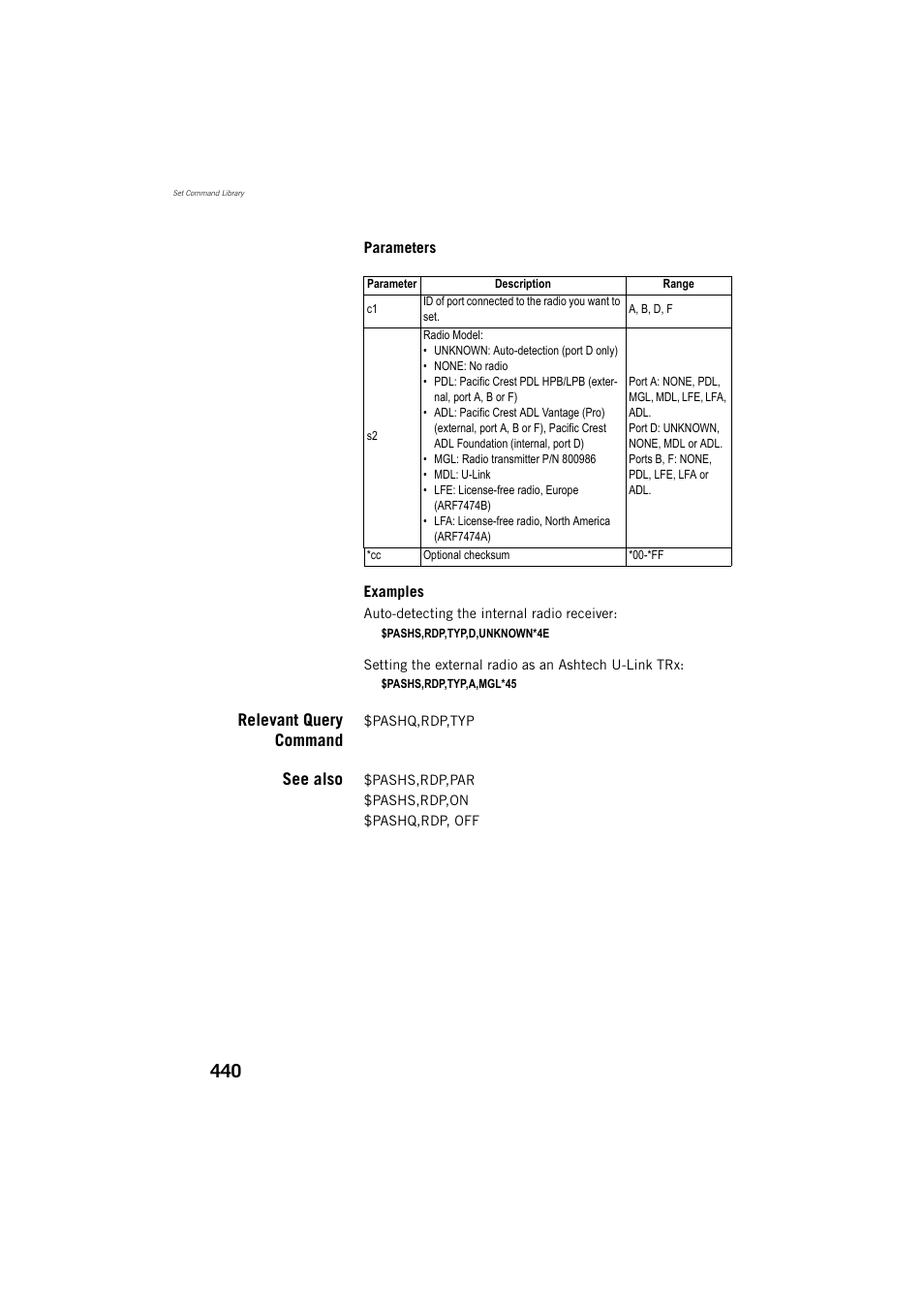 Relevant query command, See also | Spectra Precision ProFlex 800 Reference Manual User Manual | Page 454 / 748