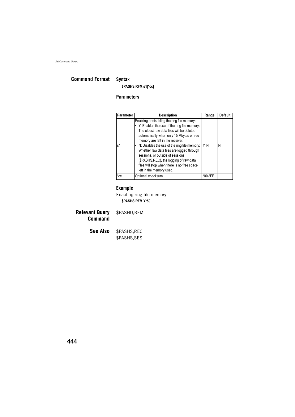 Command format, Relevant query command, See also | Spectra Precision ProFlex 800 Reference Manual User Manual | Page 458 / 748