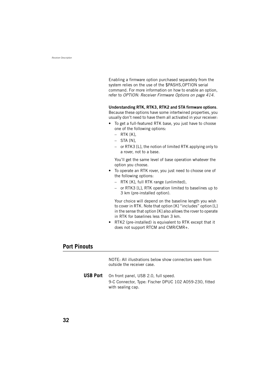 Port pinouts, Usb port | Spectra Precision ProFlex 800 Reference Manual User Manual | Page 46 / 748