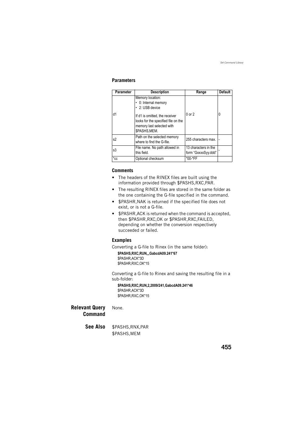 Relevant query command, See also | Spectra Precision ProFlex 800 Reference Manual User Manual | Page 469 / 748