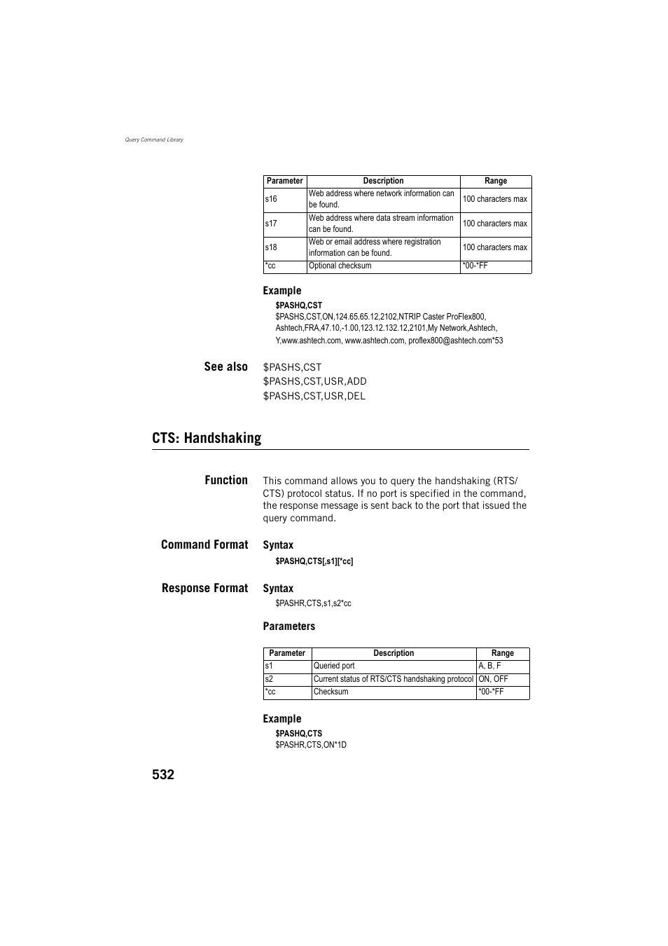 See also, Cts: handshaking, Function | Command format, Response format | Spectra Precision ProFlex 800 Reference Manual User Manual | Page 546 / 748