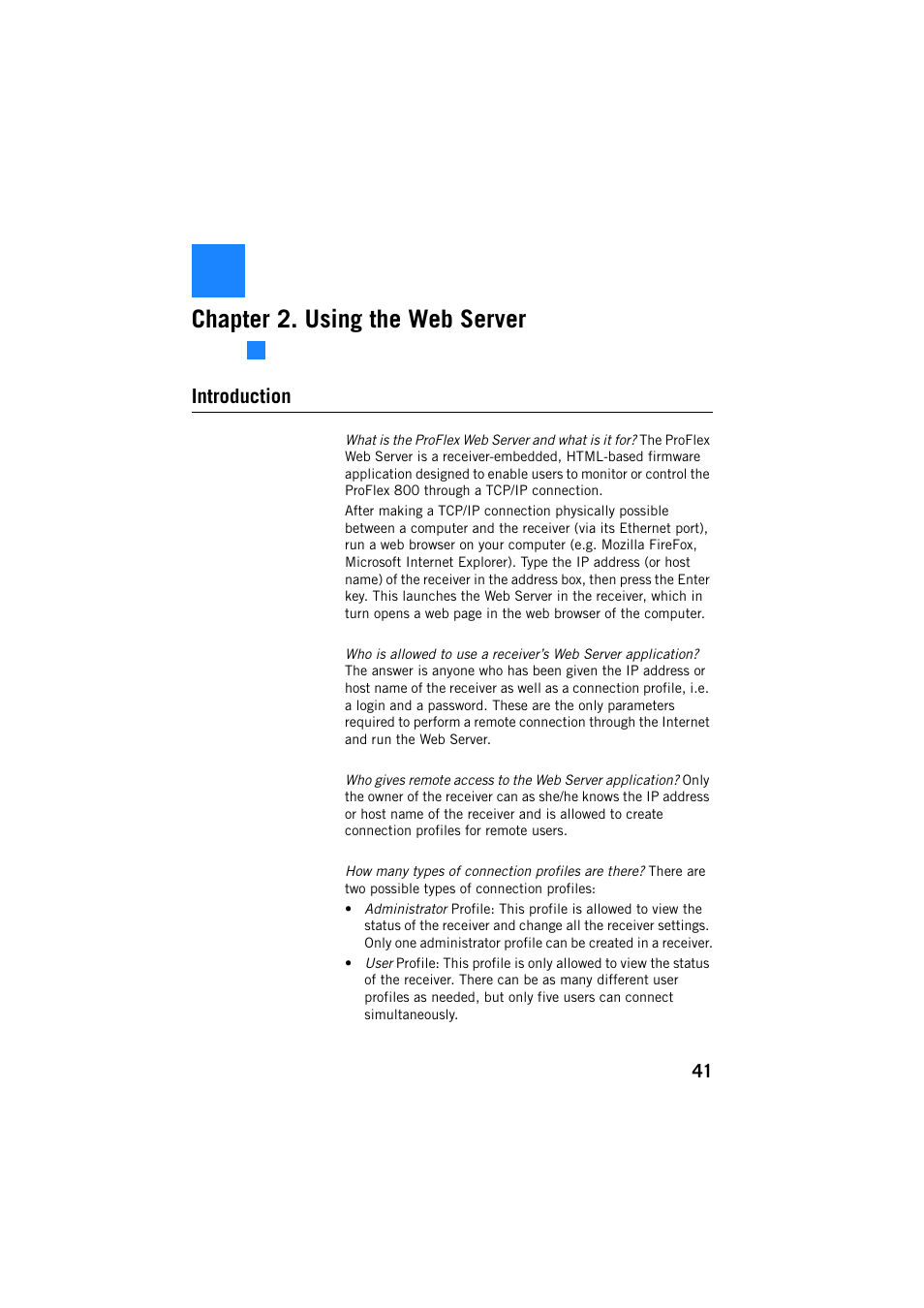 Web server, Using the web server, Introduction | Chapter 2. using the web server | Spectra Precision ProFlex 800 Reference Manual User Manual | Page 55 / 748