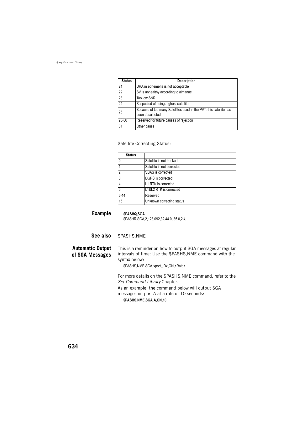 Example, See also, Automatic output of sga messages | Spectra Precision ProFlex 800 Reference Manual User Manual | Page 648 / 748