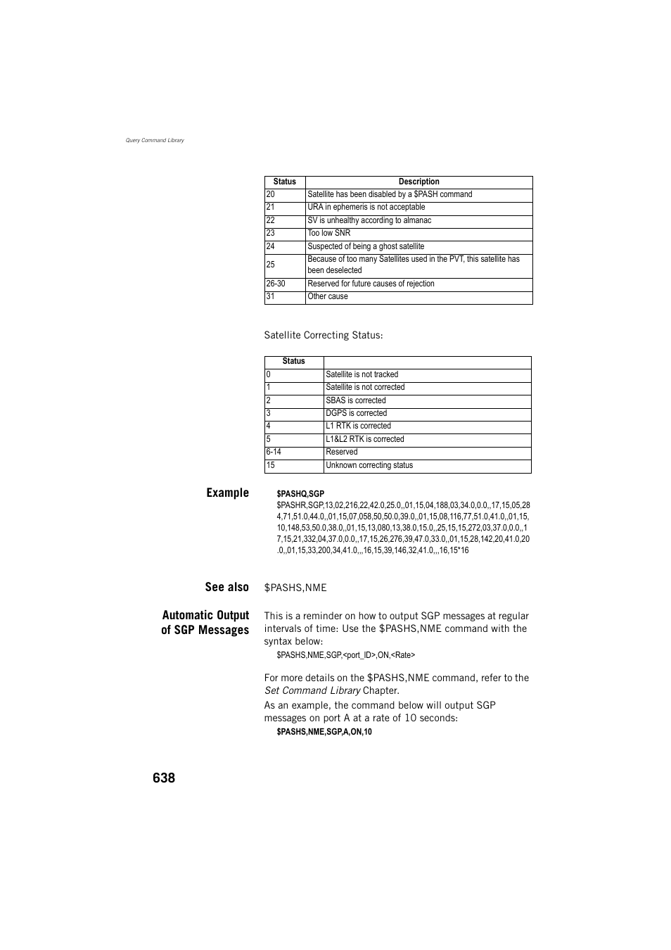 Example, See also, Automatic output of sgp messages | Spectra Precision ProFlex 800 Reference Manual User Manual | Page 652 / 748