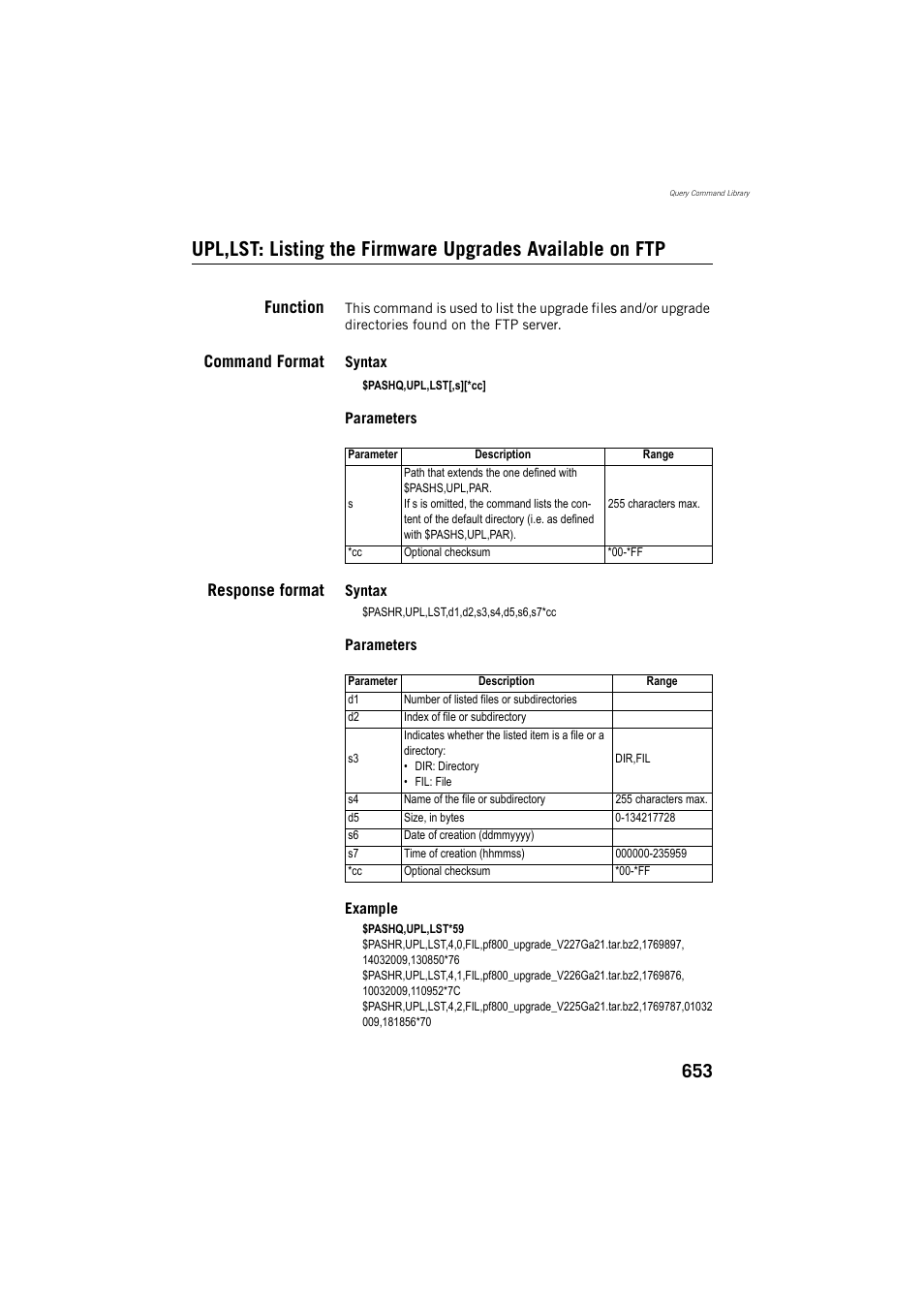Function, Command format, Response format | Spectra Precision ProFlex 800 Reference Manual User Manual | Page 667 / 748