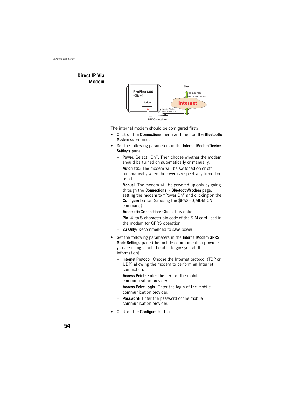 Direct ip via modem, Internet | Spectra Precision ProFlex 800 Reference Manual User Manual | Page 68 / 748