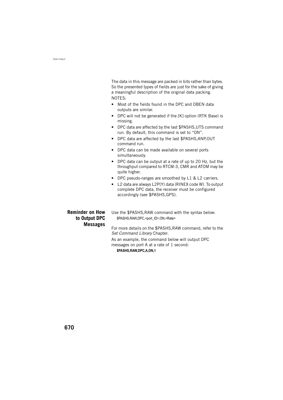 Reminder on how to output dpc messages | Spectra Precision ProFlex 800 Reference Manual User Manual | Page 684 / 748
