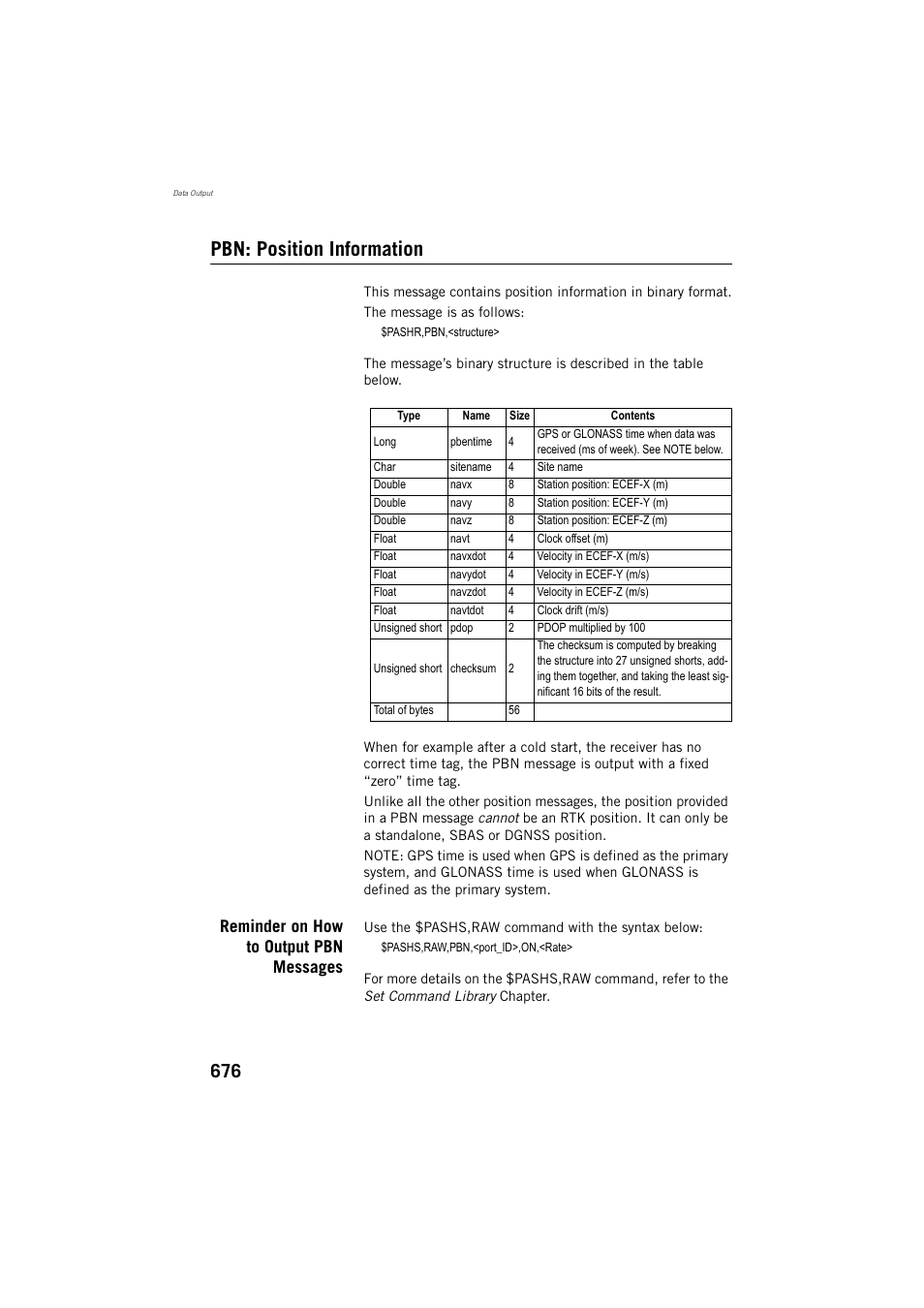 Pbn: position information, Reminder on how to output pbn messages | Spectra Precision ProFlex 800 Reference Manual User Manual | Page 690 / 748