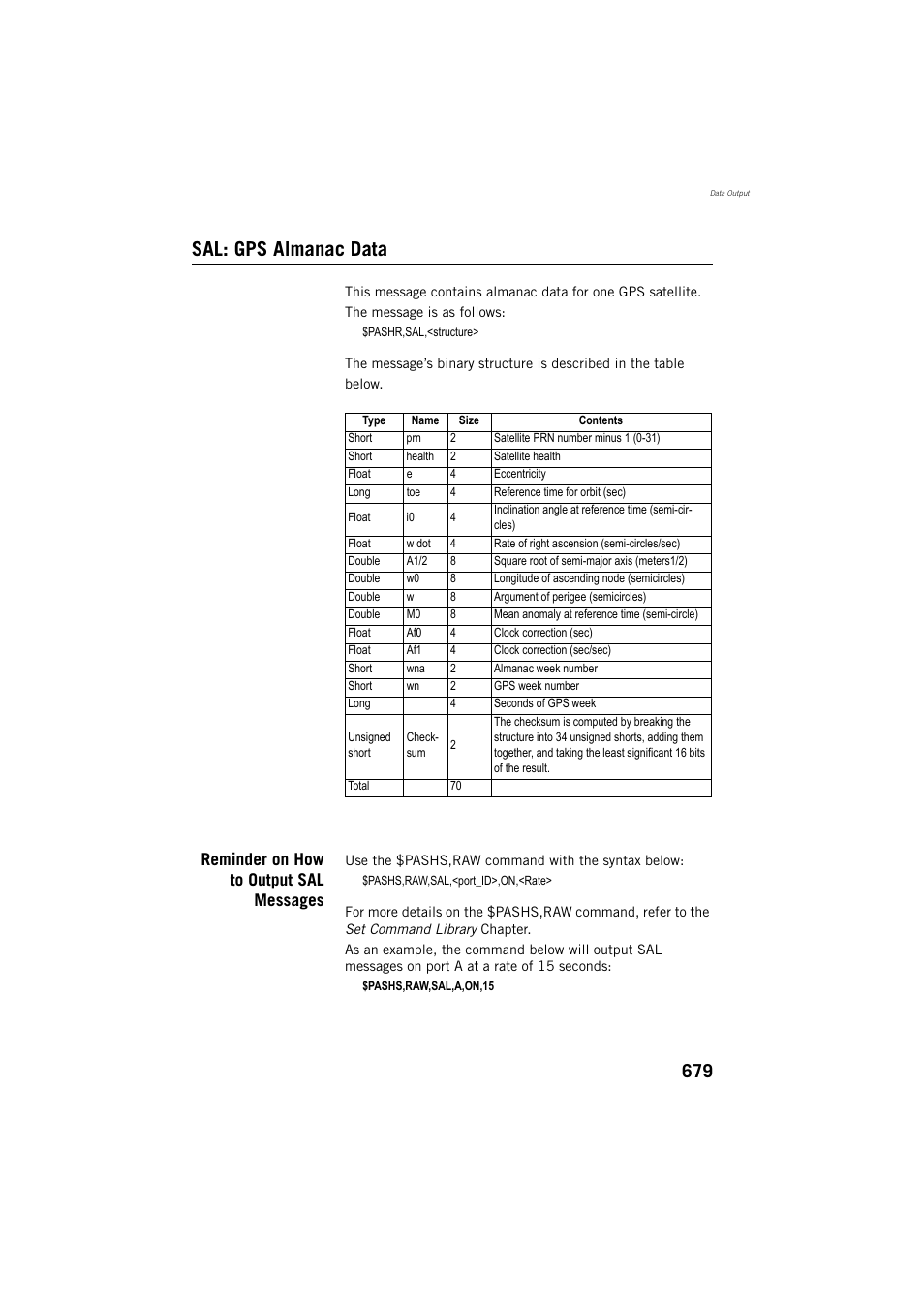 Sal: gps almanac data, Reminder on how to output sal messages | Spectra Precision ProFlex 800 Reference Manual User Manual | Page 693 / 748