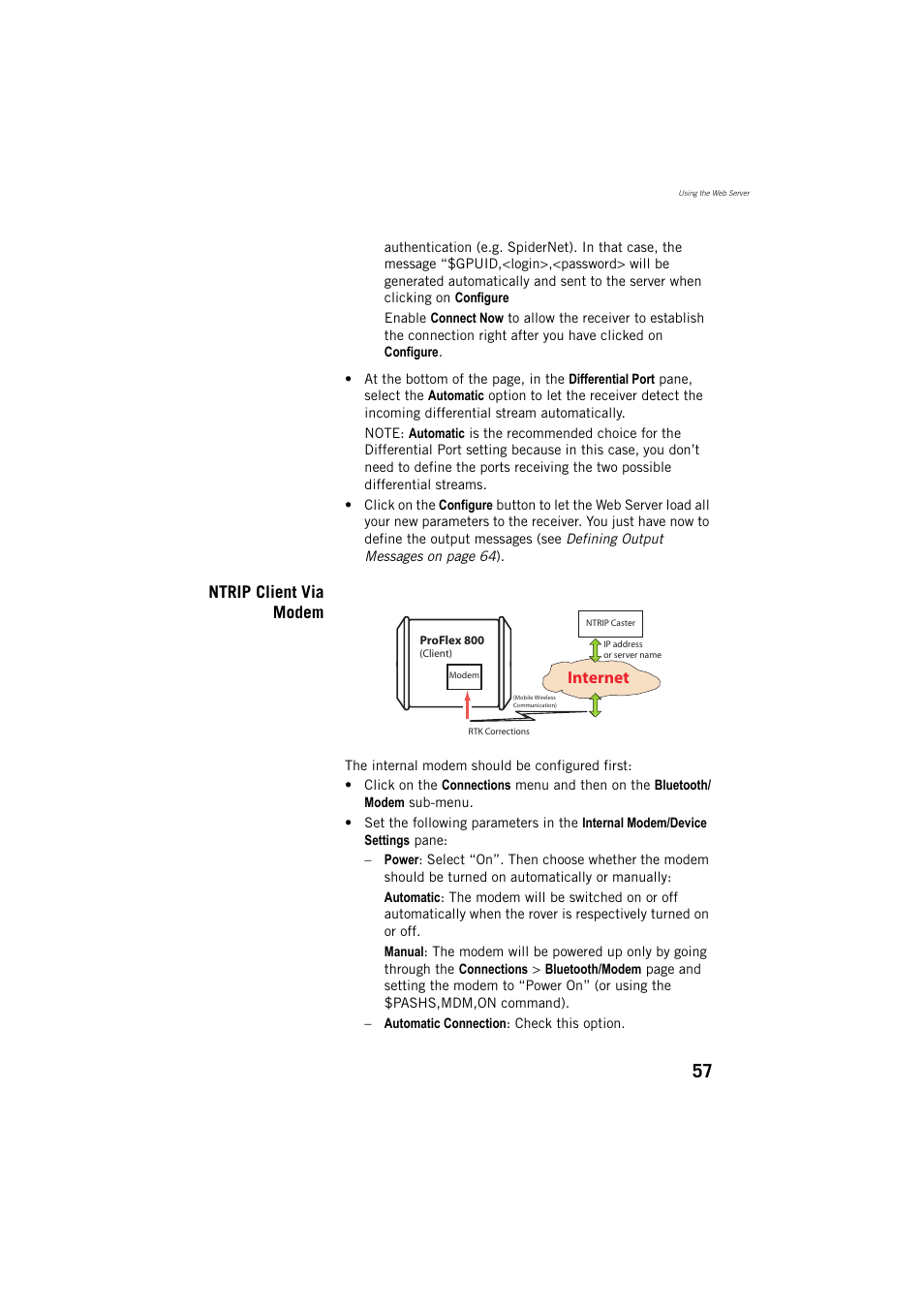 Ntrip client via modem, Internet | Spectra Precision ProFlex 800 Reference Manual User Manual | Page 71 / 748