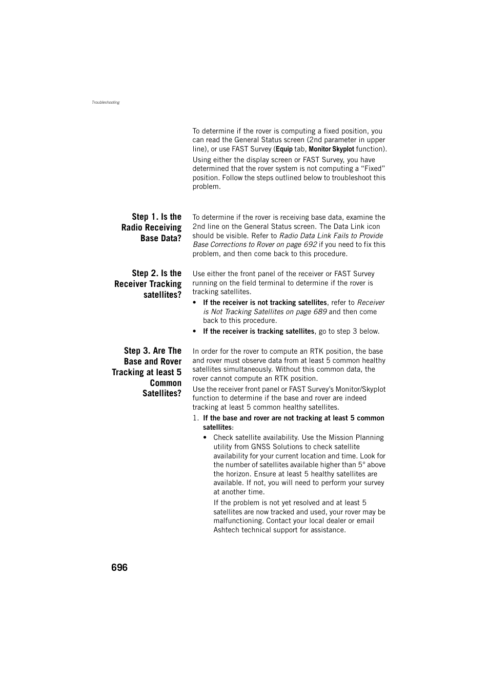 Step 1. is the radio receiving base data, Step 2. is the receiver tracking satellites | Spectra Precision ProFlex 800 Reference Manual User Manual | Page 710 / 748