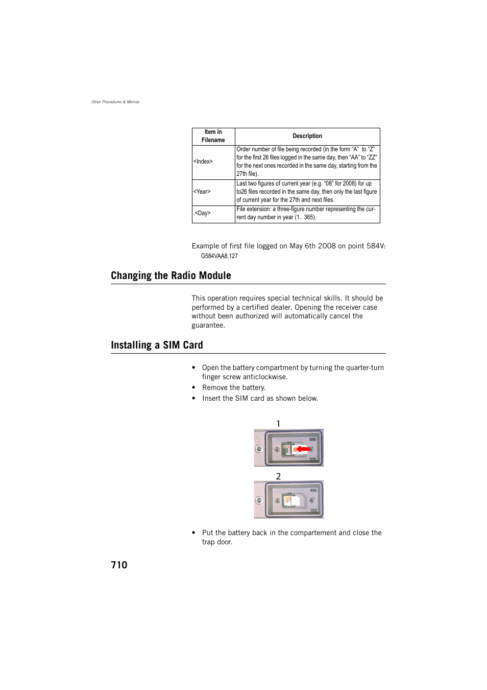 Changing the radio module, Installing a sim card | Spectra Precision ProFlex 800 Reference Manual User Manual | Page 724 / 748
