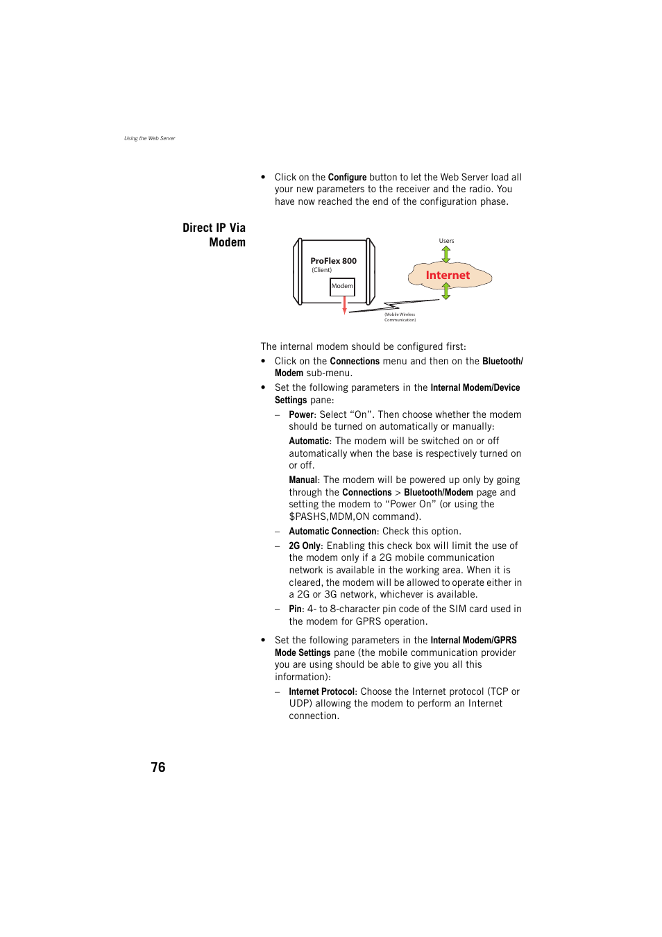 Direct ip via modem, Internet | Spectra Precision ProFlex 800 Reference Manual User Manual | Page 90 / 748