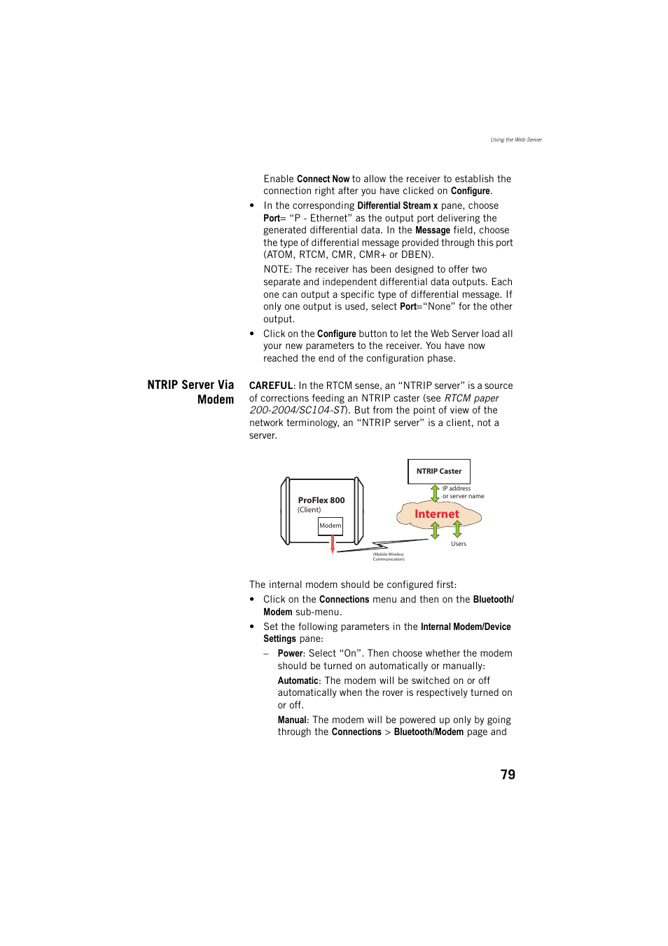 Ntrip server via modem, Internet | Spectra Precision ProFlex 800 Reference Manual User Manual | Page 93 / 748