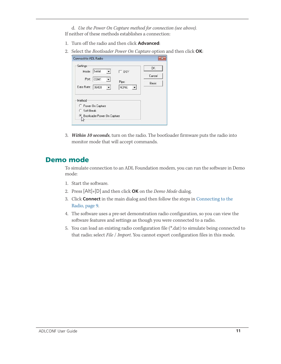 Demo mode | Spectra Precision ADLCONF User Guide User Manual | Page 11 / 36