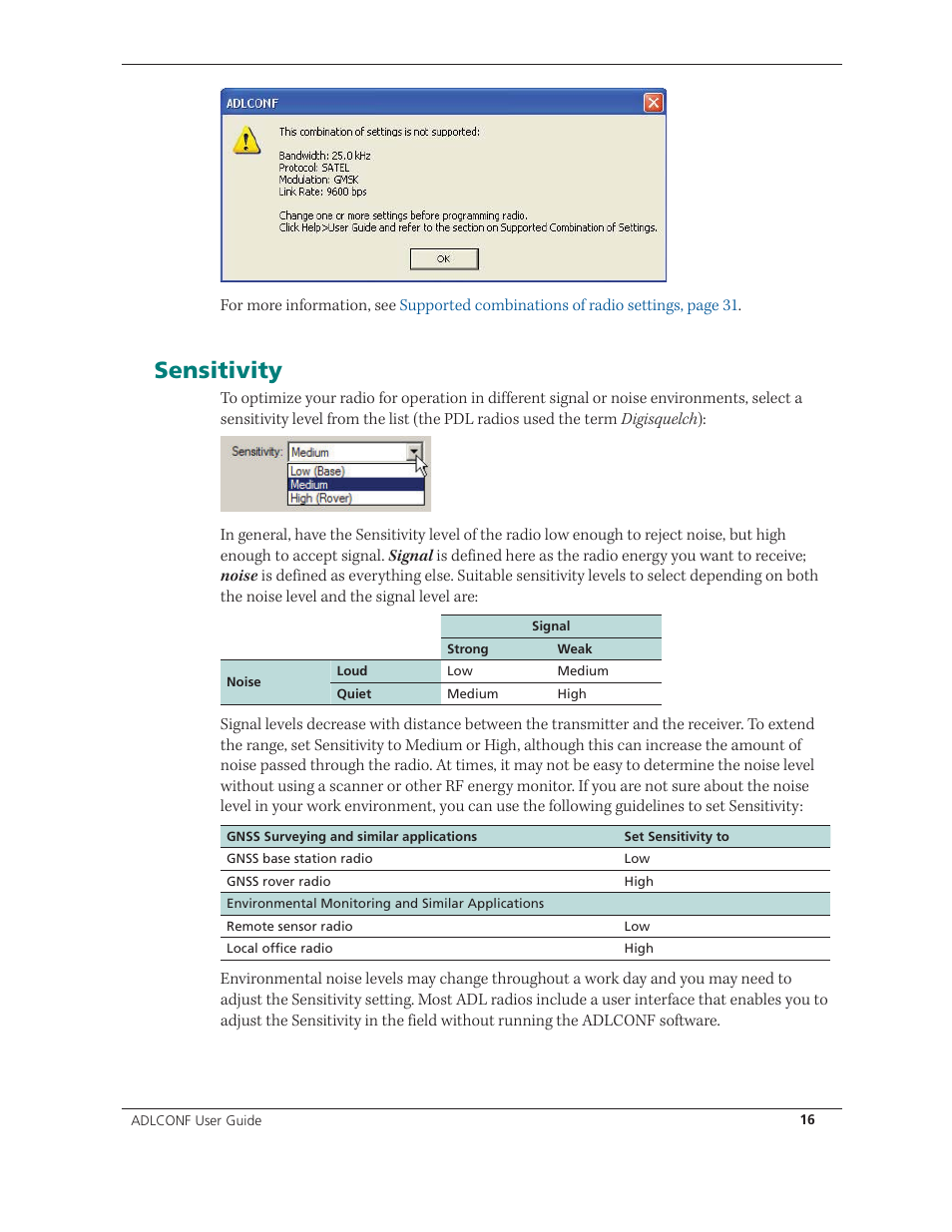 Sensitivity | Spectra Precision ADLCONF User Guide User Manual | Page 16 / 36