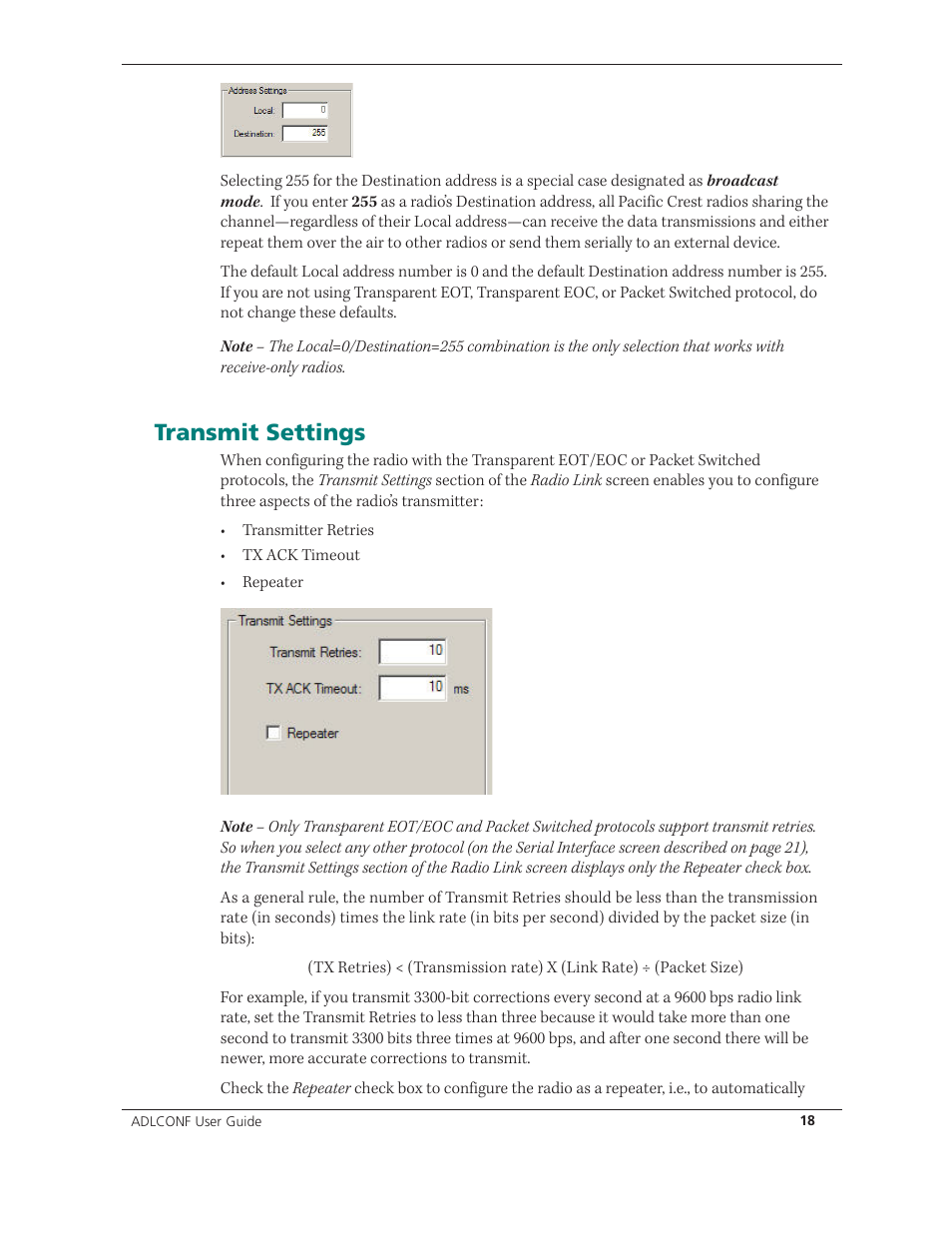 Transmit settings | Spectra Precision ADLCONF User Guide User Manual | Page 18 / 36
