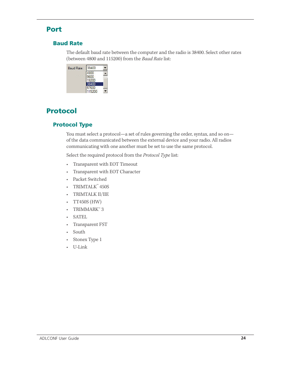 Port, Protocol | Spectra Precision ADLCONF User Guide User Manual | Page 24 / 36