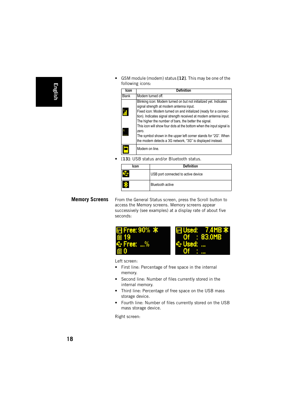 Memory screens | Spectra Precision ProFlex 800 Backpack User Manual | Page 22 / 38