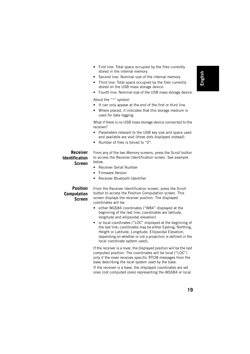 Receiver identification screen, Position computation screen | Spectra Precision ProFlex 800 Backpack User Manual | Page 23 / 38